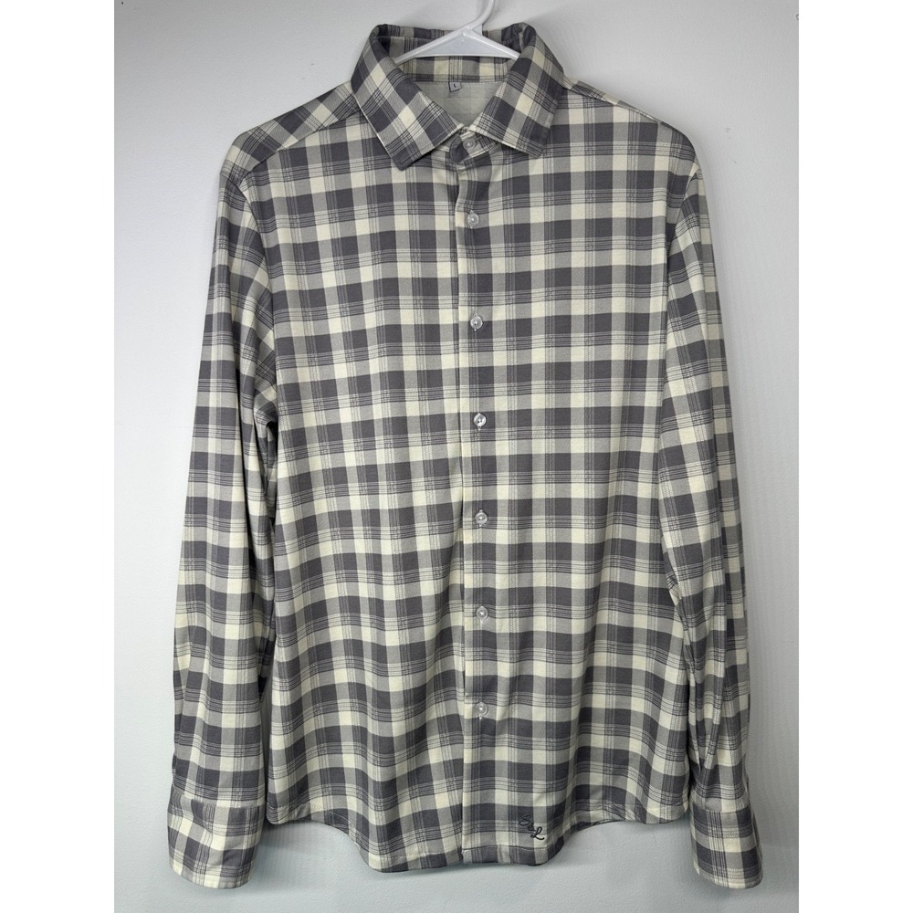 State And Liberty Flannel Plaid Button Up Shirt White Gray Long Sleeve - Large